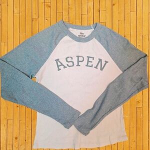 Pink Republic Aspen Raglan Long Sleeve Top L Green Cream Ribbed Casual